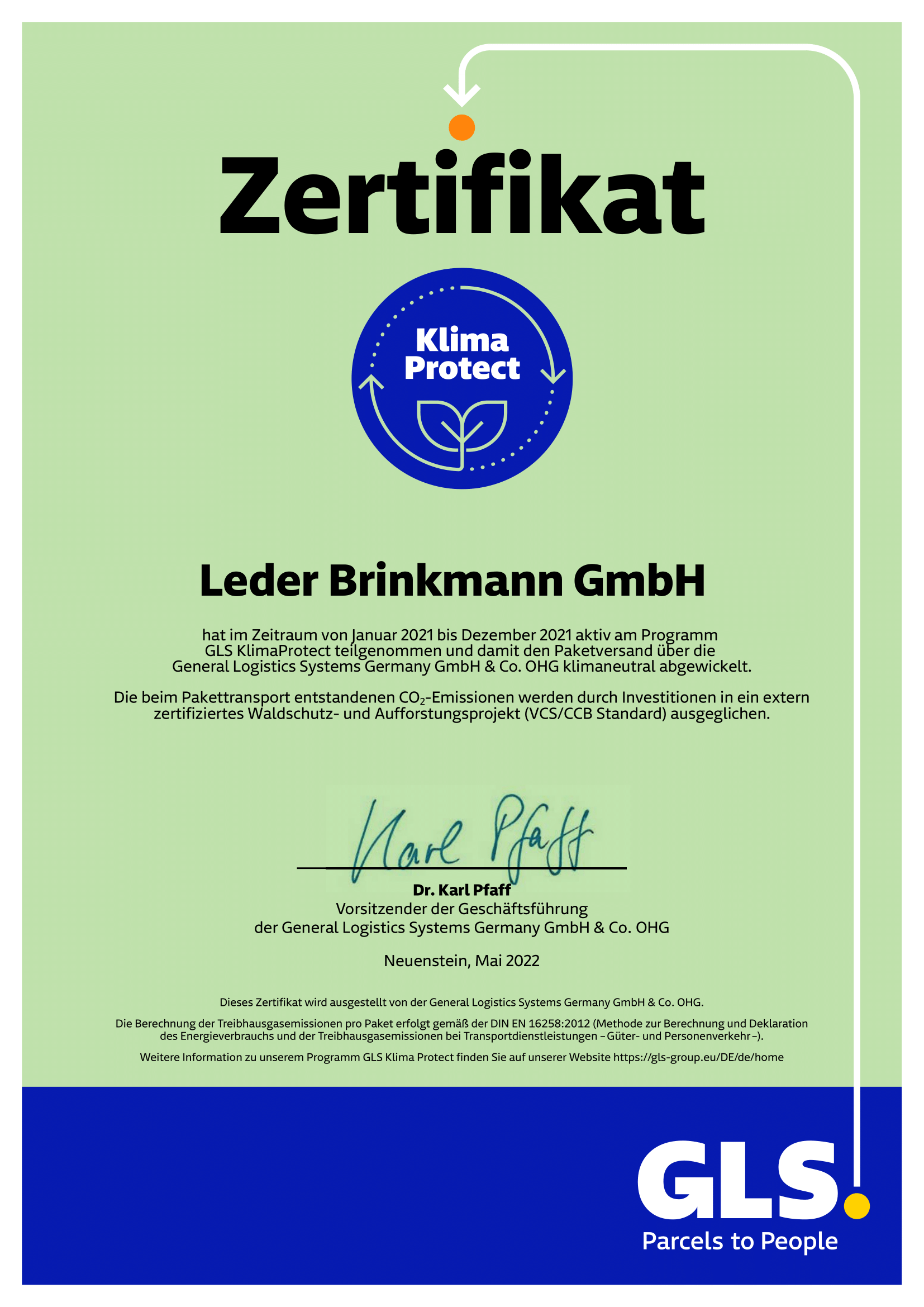 KlimaProtect Zertifikat